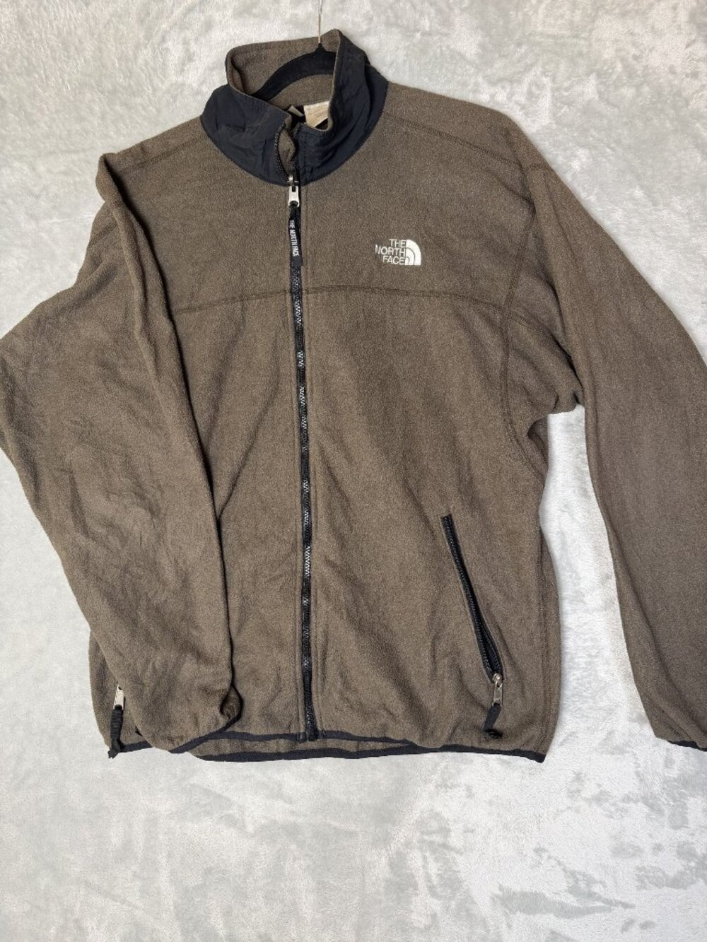 THE NORTH FACE Fleece Jacket Mens Large Brown Full Zip Made USA Outdoor Logo